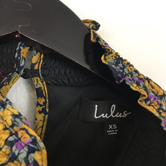 Lulus XS Evalina Midi Dress High Neck Floral Yellow Purple - Picture 5 of 16